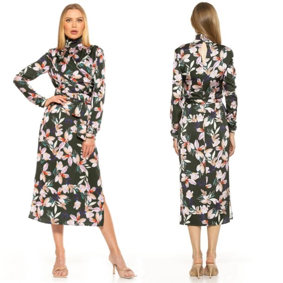 knee length dresses for ladies Sylvi Draped Sleeve Midi Dress  ALEXIA ADMOR